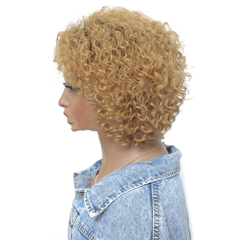 Small Curly Real Hair Headgear, Gradual Fluffy Head High-end Short Hair Cover